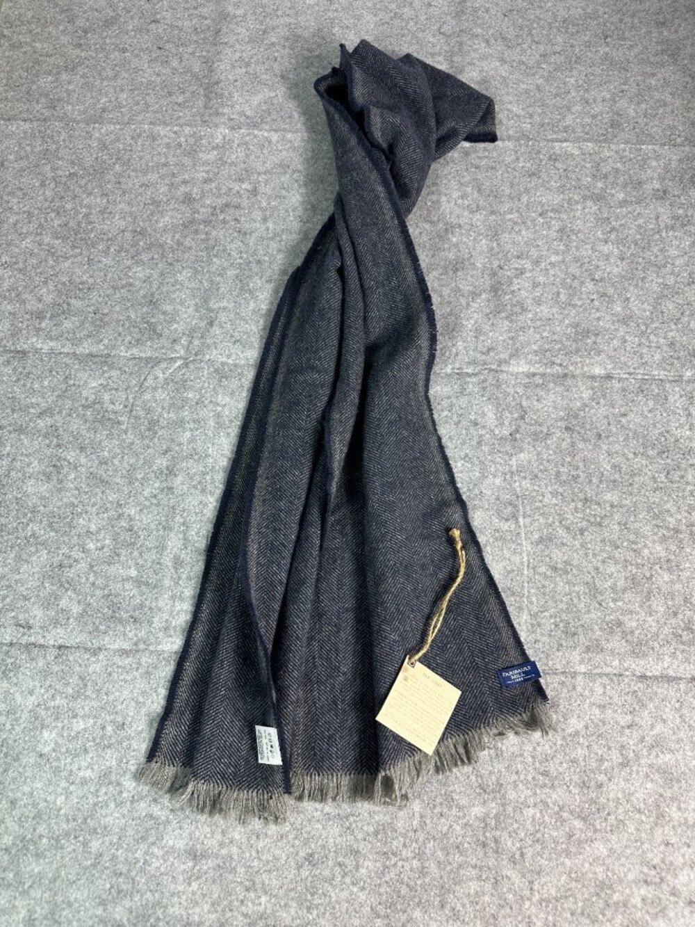 NWT Faribault Mill Annandale Herringbone Wool Scarf Blue Made in USA